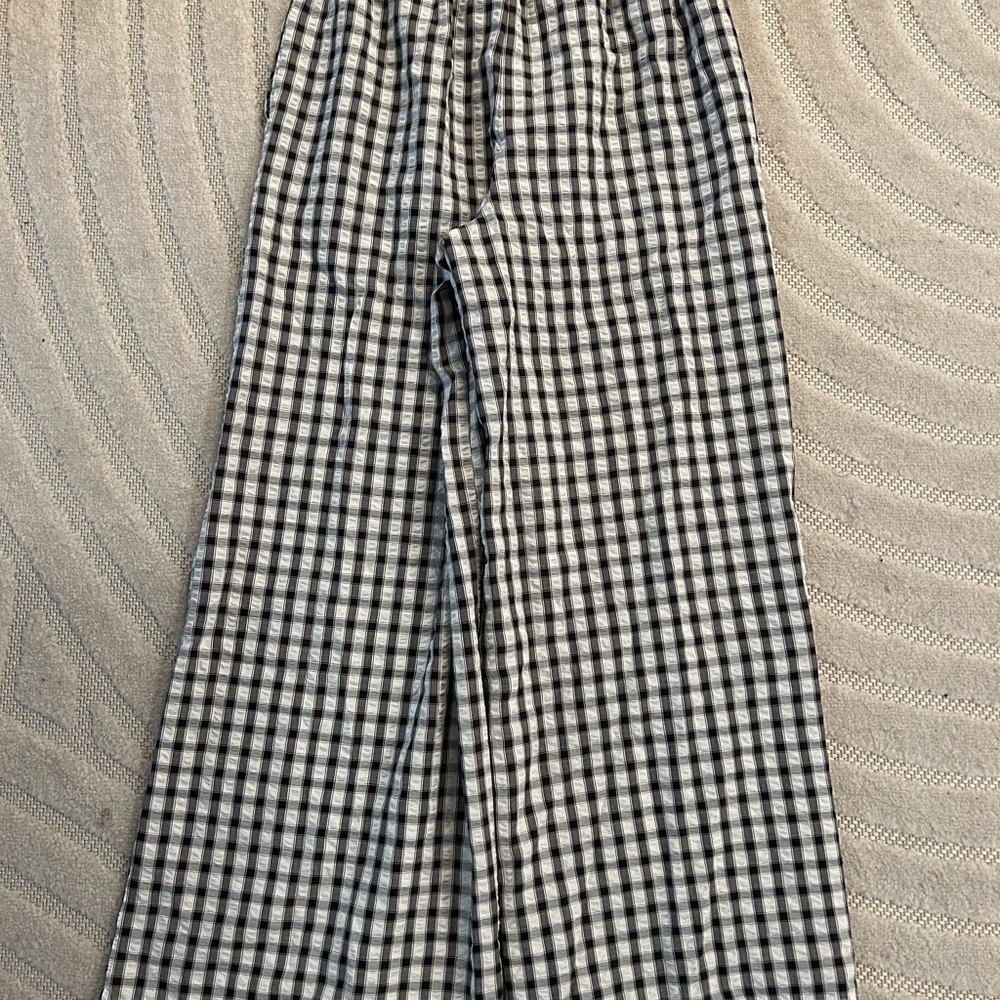 Sincerely Jules Gingham Black and White Wide Leg Pull-on Pants - M - Picture 5 of 10